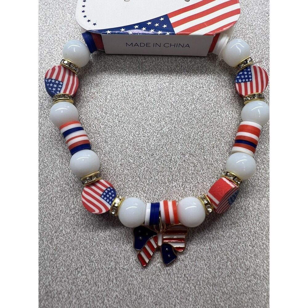 4th July Red White Blue Bracelet Charm USA American Star Patriotic Bead Stretch